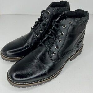 Vostey Mens BMY8079 Black Leather Solid Lace Up Size 10 Motorcycle Combat Shoes